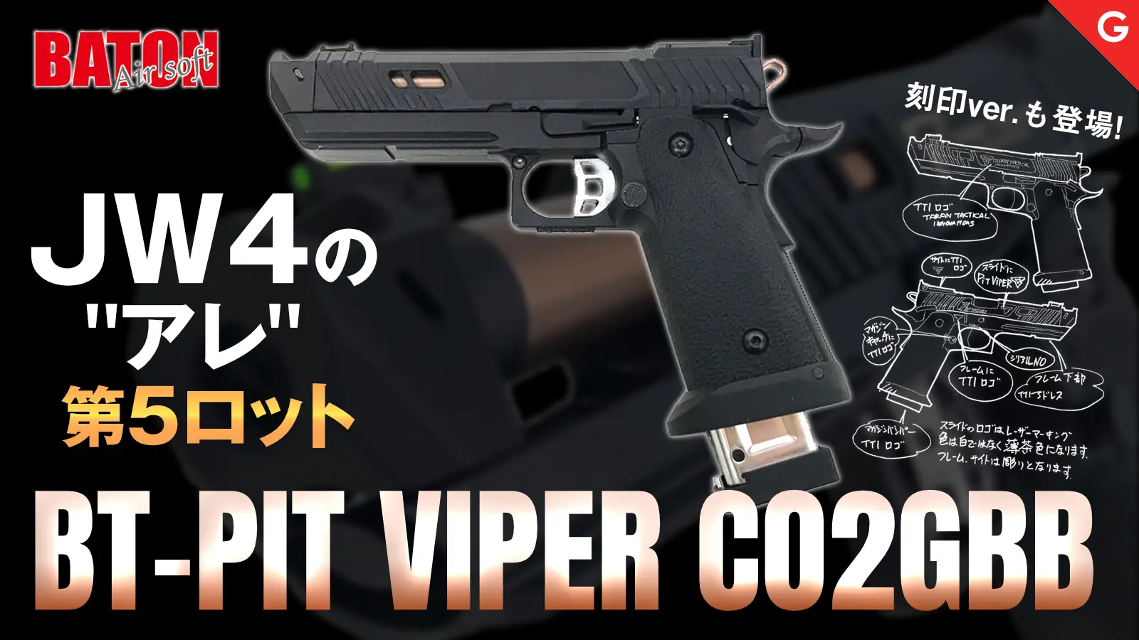 [BATON airsoft] BT-PIT VIPER JW4 Co2 GBB ガスブローバック