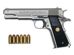[マルシン] コルトガバメント M1911A1 シルバーABS ダミーカートリッジ仕様 コッキング不可/グリップべとつき (訳あり)