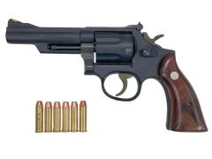 [HWS] S&W M19 4インチ HW モデルガン バレル外れ 木製グリップカスタム 動作OK (ジャンク)