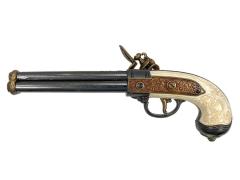 [DENIX] 古式銃 フリントロックピストル 3バレル 金属製 観賞用レプリカ 1016/L ゴールド (中古)