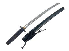 [メーカー不明] 居合練習刀 小刀 脇差 黒鮫皮 山椒図目貫 (中古)