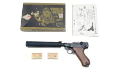 [MGC] ルガーP08 4インチ ABS MG-BLK オープンカート 発火モデルガン サイレンサー付 トリガー破損 (ジャンク)