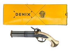 [DENIX] 古式銃 フリントロックピストル 4バレル 金属製 観賞用レプリカ No.1310 (中古)