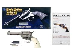 [タナカ] コルト SAA D.C シビリアン 4.75インチ ニッケルフィニッシュ ガスリボルバー アイボリーグリップカスタム (中古)