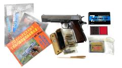 [マルシン／モデル工房S] コルトガバメント M1911A1 シルバーABS 発火モデルガン 組立キット完成品 木製グリップカスタム 火薬・樹脂グリップ等セット (中古)