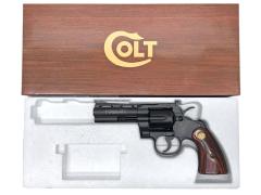 [タナカ] コルト パイソン 357マグナム 4インチ Rモデル HW ガスリボルバー 墨入れ/木製グリップカスタム (中古)