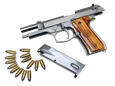 [マルシン] M92FS ステンレス 実物刻印 シルバーABS 樹脂モデルガン 木製グリップカスタム デトネーター欠品 ダミーカート付属 (中古)サブ画像へ5