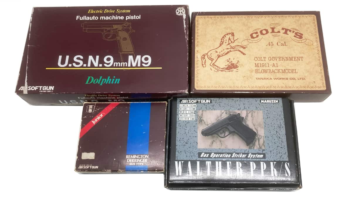 [マルシン/タナカ/レプリカ] ビンテージ 電動ガン／ガスガン 3丁セット ＆ PPK/Sフレーム (ジャンク)
