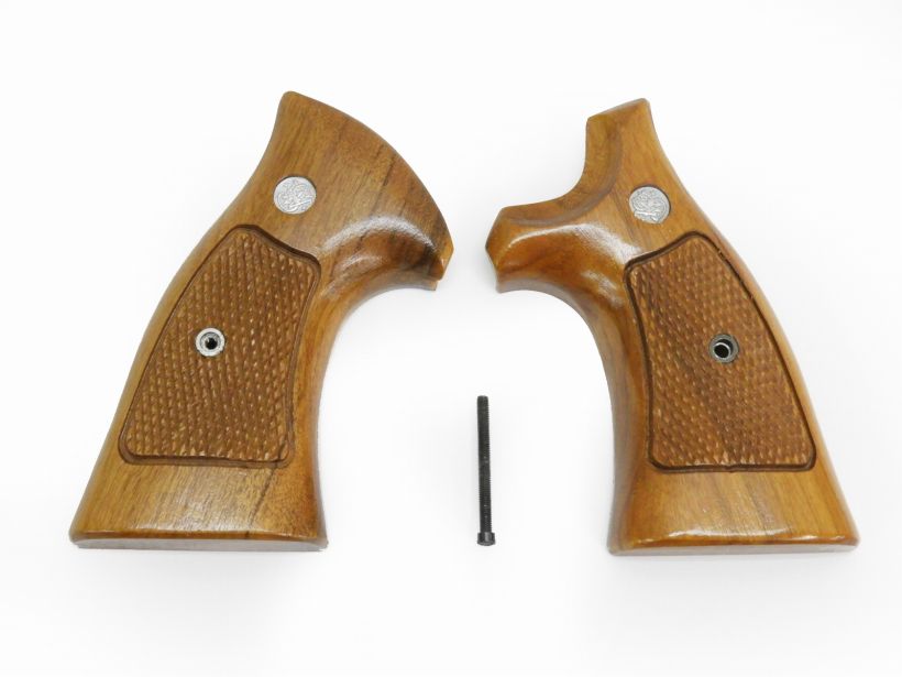 [ノンブランド] S&W Kフレーム用 木製グリップパネル チェッカー  ライトブラウン 加工あり (中古)