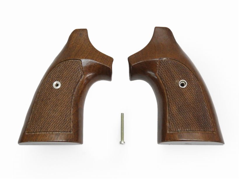 [メーカー不明]  コルトパイソン用 木製グリップ オーバーサイズ チェッカー入り (中古)