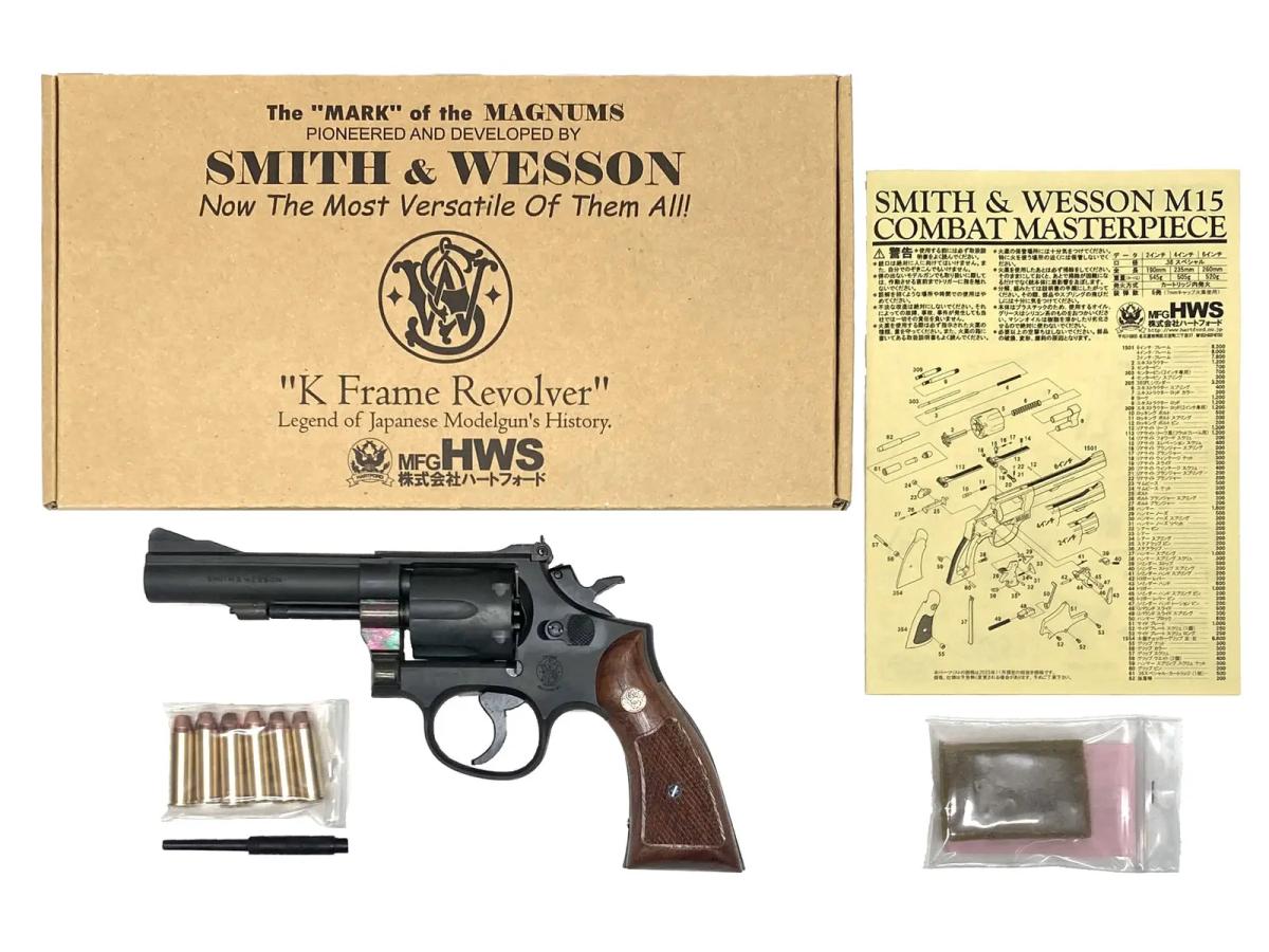 [HWS] S&W M15 コンバット・マスターピース 4インチ サービスサイズ 木製グリップ 標準装備 発火モデルガン 2026モデル 200丁限定 (新品)