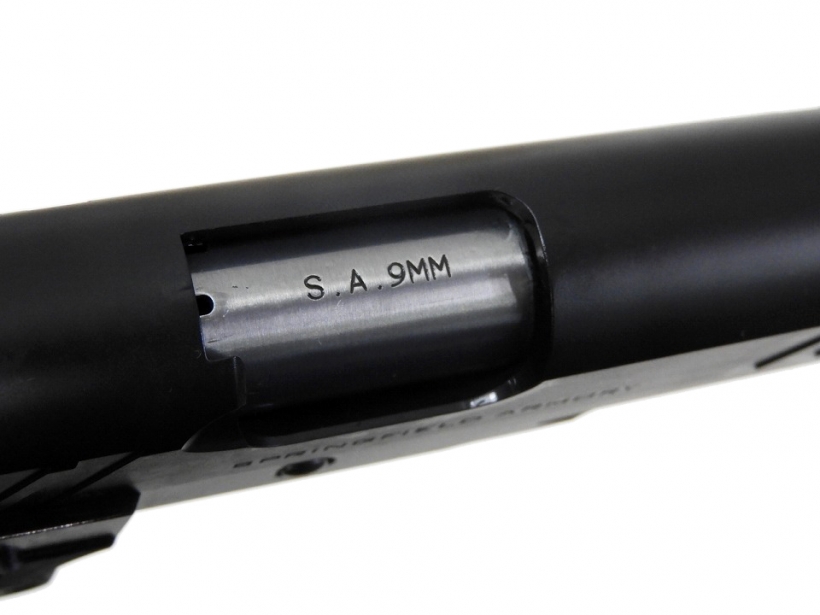 [WA] スプリングフィールド 1911DS プロディジー4.25 ガスブローバック (中古～未使用) 製品参考画像7 9mmの打刻とカートリッジインジケーターが再現されたメタルチャンバーカバーが高い質感を演出。
