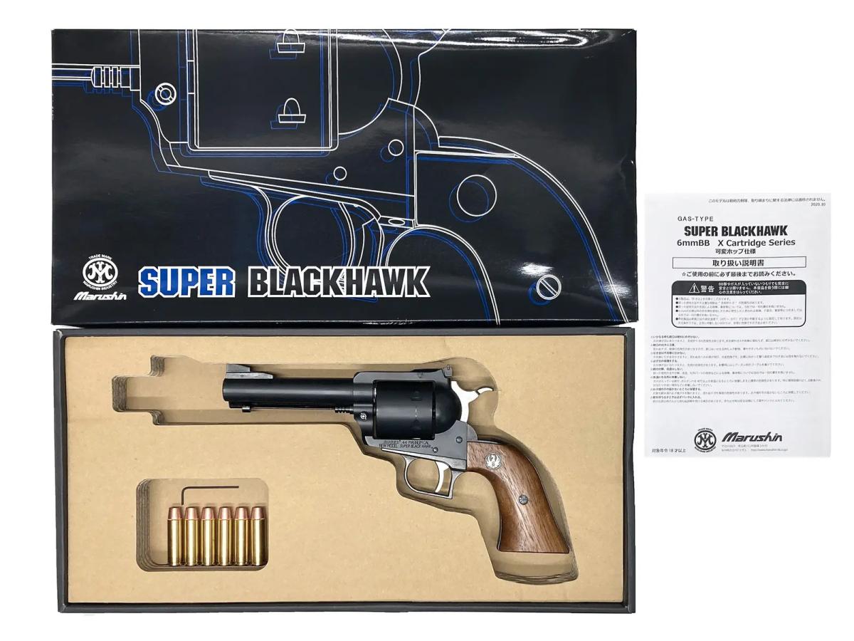 [マルシン] スーパーブラックホーク 4.62インチ マットブラックABS 6mmBB Xカートリッジ 【木製グリップ仕様】 (中古)