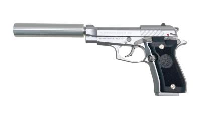 [WA] ベレッタ M84FS オールシルバー サイレンサー＆ハードガンケース付 (中古)サブ画像へ1