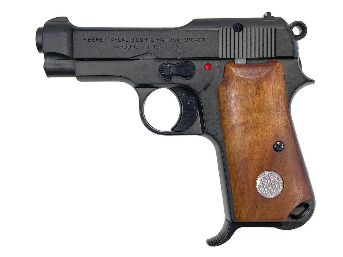 [タナカ] ベレッタ M1934 ミリタリーモデル 木製グリップ仕様 マットブラック塗装 ガスガン 弾道山なり 動作可 (中古)
