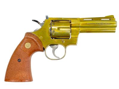 [コクサイ] コルトパイソン 4インチ 金属モデルガン 再塗装品 木目調プラグリップ 撃針つぶれ 動作可 (訳あり)サブ画像へ1