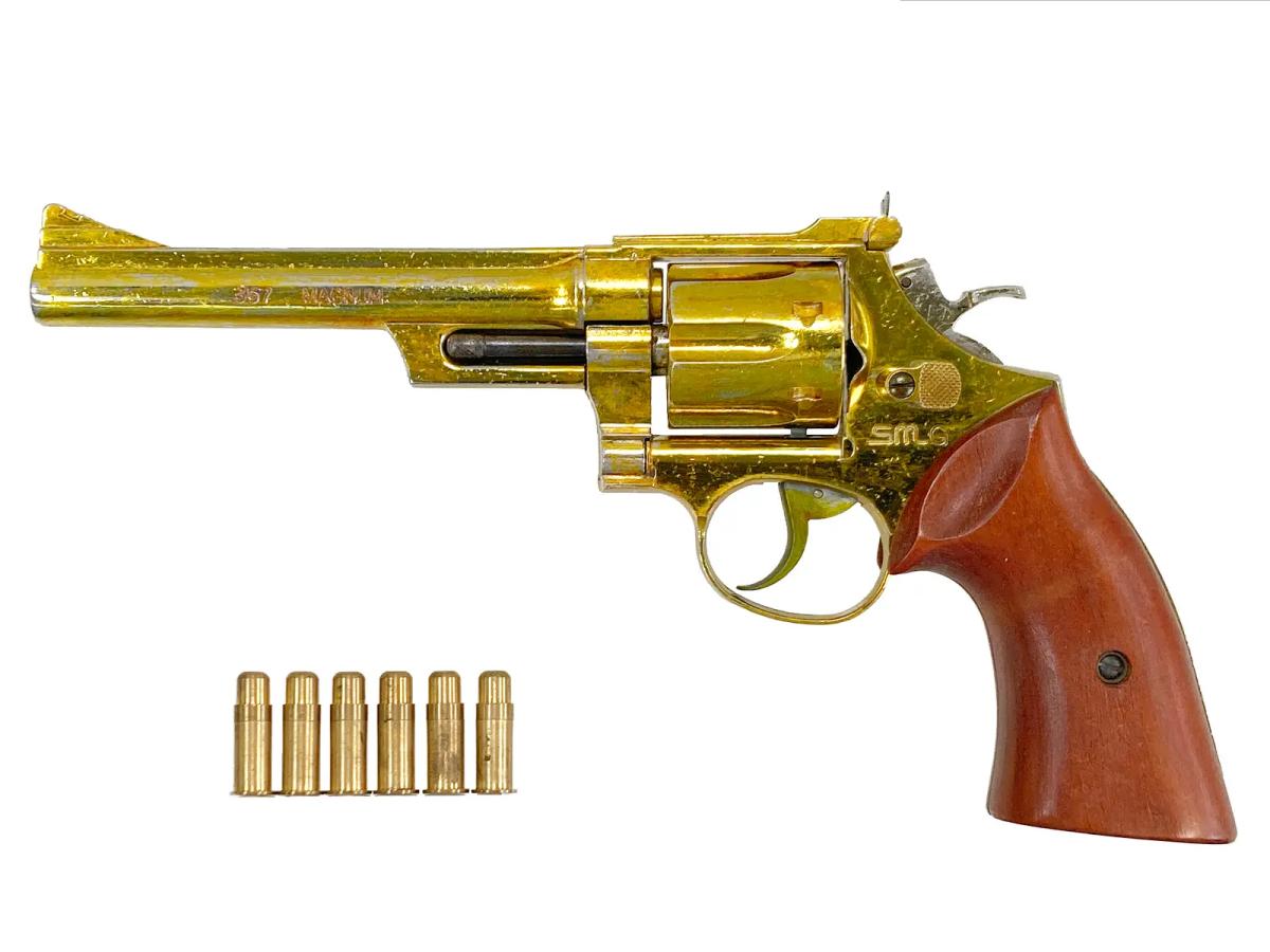 [コクサイ] S&W M19 6インチ 金属モデルガン 再塗装 スムース木グリカスタム シングルアクション不調 動作可 (訳あり)