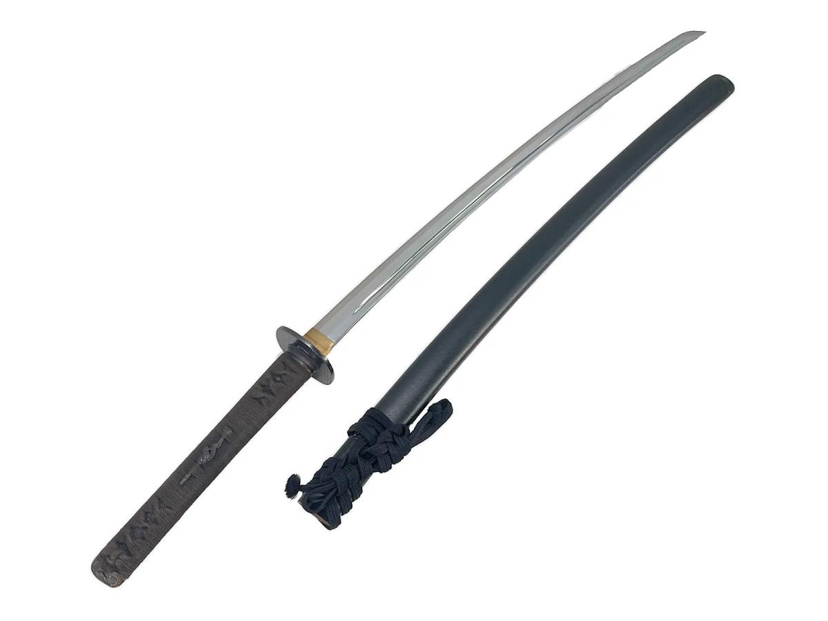 [メーカー不明] 居合練習刀 大刀 脇差 黒鮫皮 采配図目貫 (中古)
