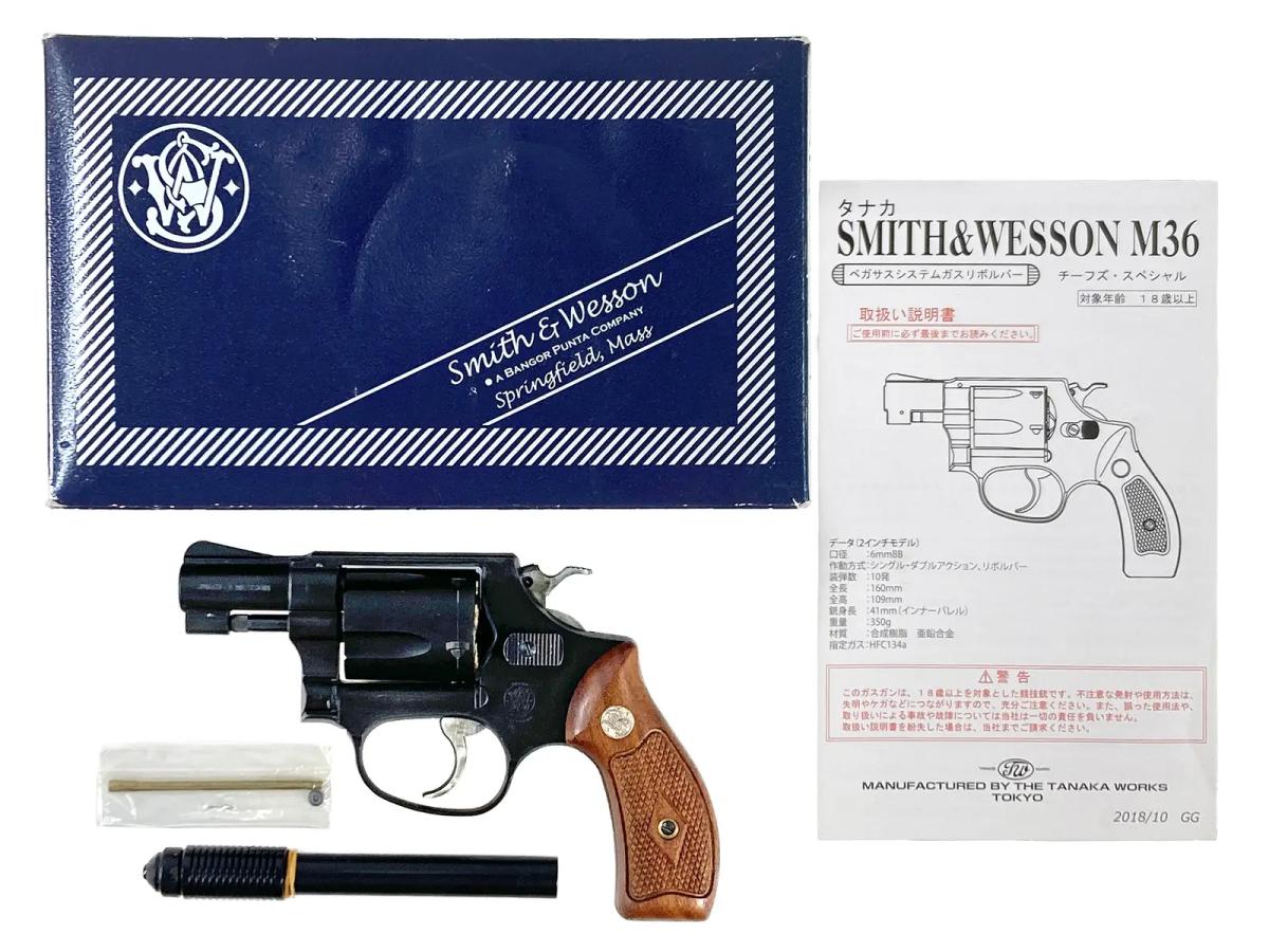 [タナカ] S&W M36 チーフスペシャル 2インチ HW アーリーモデル ガスリボルバー (中古)