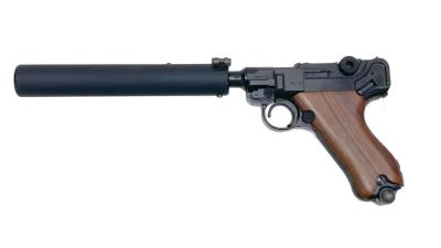 [MGC] ルガーP08 4インチ ABS MG-BLK オープンカート 発火モデルガン サイレンサー付 トリガー破損 (ジャンク)サブ画像へ1
