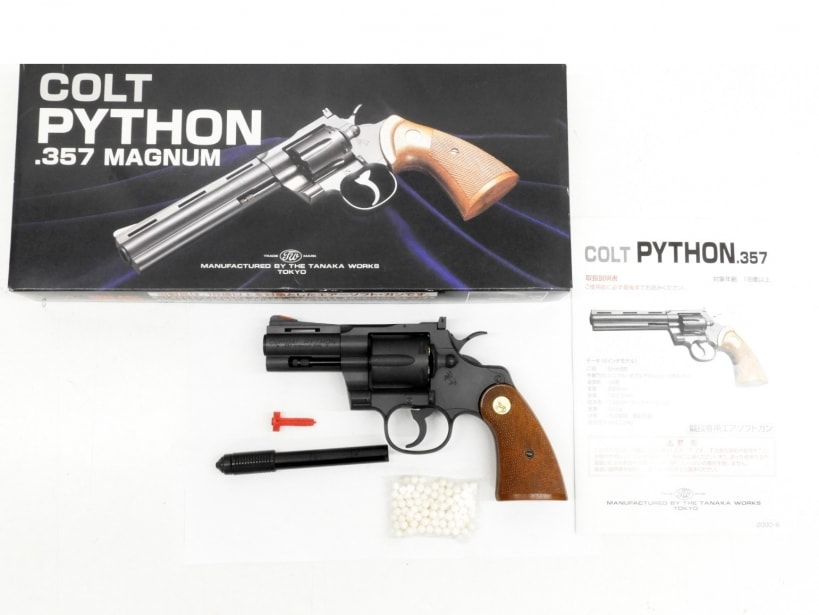[タナカ] コルトパイソン 357マグナム 3インチ キャロムショット ブラックスチール塗装 (中古)