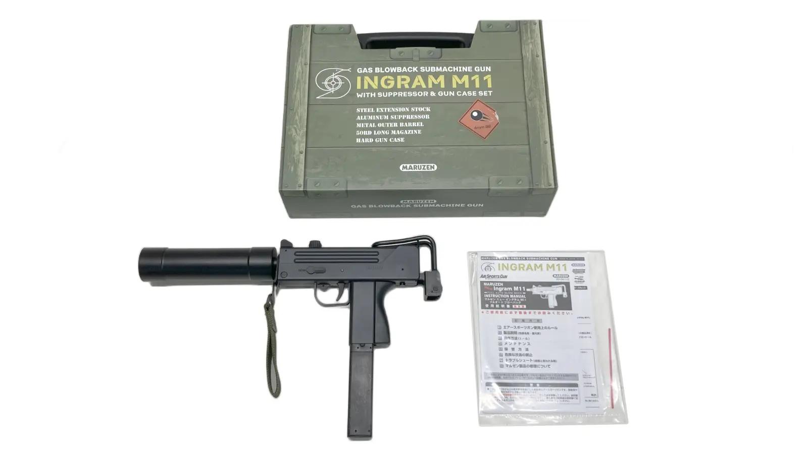 [マルゼン] イングラム M11 エムイレブン ガスブローバック サプレッサー&ガンケースセット ガス漏れ大 (訳あり)
