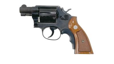 [コクサイ] S&W M10 スタンダードモデル 2インチ HW No.209 発火モデルガン 磁性樹脂 チェッカー木製グリップ仕様 ガンケース付 (中古)サブ画像へ1