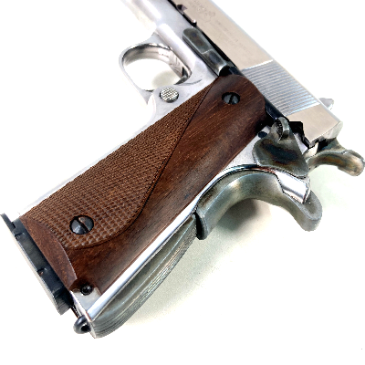 [マルシン／モデル工房S] コルトガバメント M1911A1 シルバーABS 発火モデルガン 組立キット完成品 木製グリップカスタム 火薬・樹脂グリップ等セット (中古)サブ画像へ6