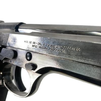 [ACG/スズキ] ベレッタ M92SB EXHWヘアラインメタルフィニッシュ モデルガン ニッケルメッキ化&パックマイヤーグリップ＆シルバーチップダミーカート カスタム (中古)サブ画像へ3