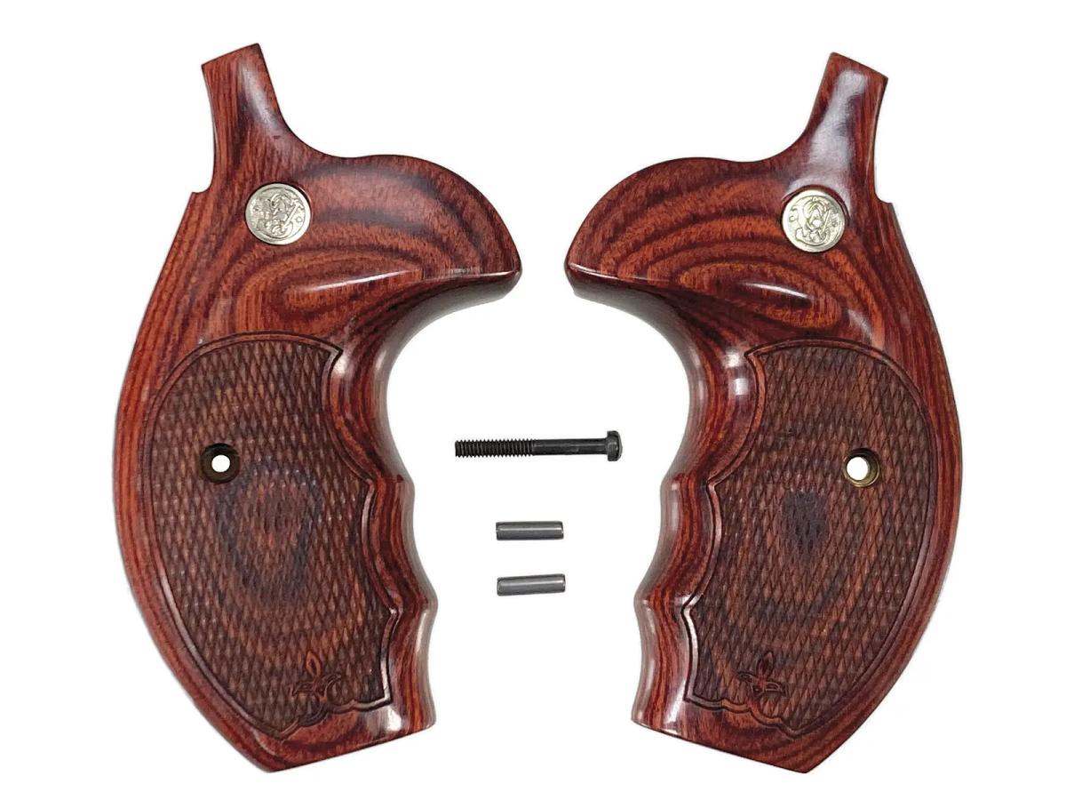 [アルタモント] S&W Kフレーム用 木製グリップ ラウンドバット オーバーサイズド フィンガーグルーブ チェッカー スーパーローズ (中古)