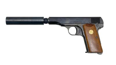 [コクサイ] ブローニング M1910 メタルフィニッシュ NO.56 サイレンサーセット 発火モデルガン 木製グリップカスタム (中古)サブ画像へ1
