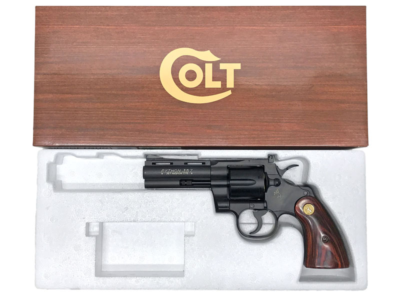 [タナカ] コルト パイソン 357マグナム 4インチ Rモデル HW ガスリボルバー 墨入れ/木製グリップカスタム (中古)