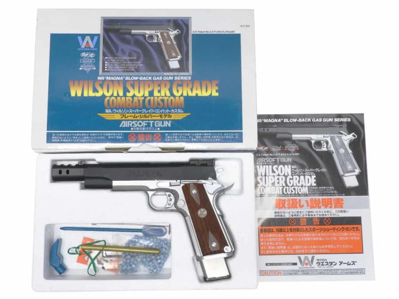 [WA] ウィルソン スーパーグレイド コンバットカスタム フレームシルバー ロングマガジン ガス漏れ (訳あり)