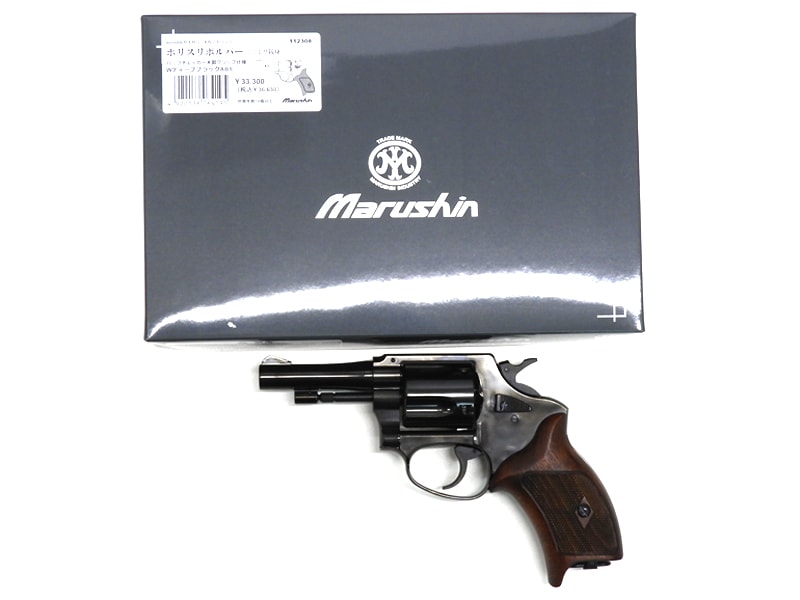 [マルシン] ポリスリボルバー 3インチ 77ミリ銃身 WディープブラックABS ハーフチェッカー木製グリップ仕様 Xカートリッジ 6mmBB (新品)