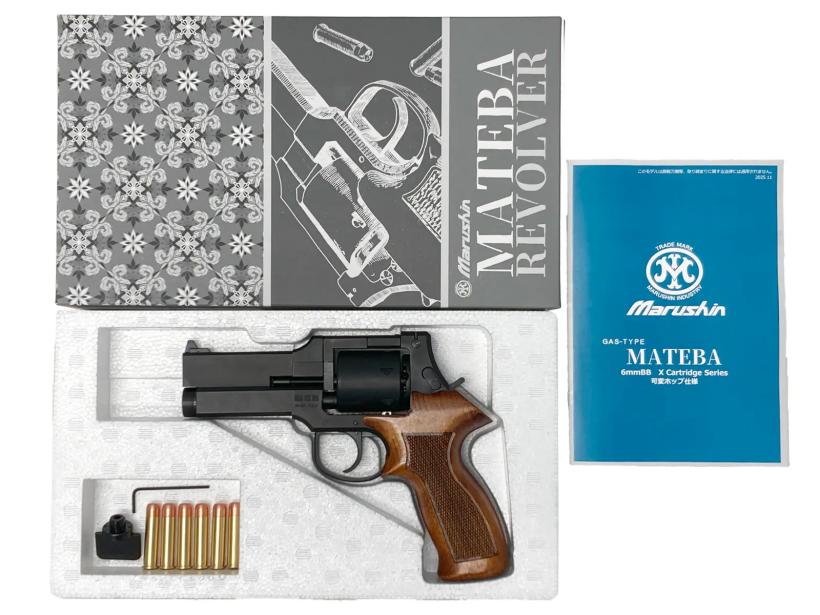 [マルシン] マテバ 4インチ Xカート式 新型パッキン ガスリボルバー マットブラックABS 木製グリップモデル (新品)